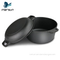 Outdoor Camping Kitchenware Set Heavy Duty Pre-seasoned Non-stick 2 In 1 Double Dutch Oven Domed Skillet Lid Cast Iron Cookware